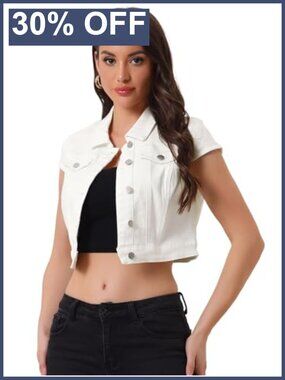 Cropped Denim Jacket Cap Sleeve Summer Jean Jacket